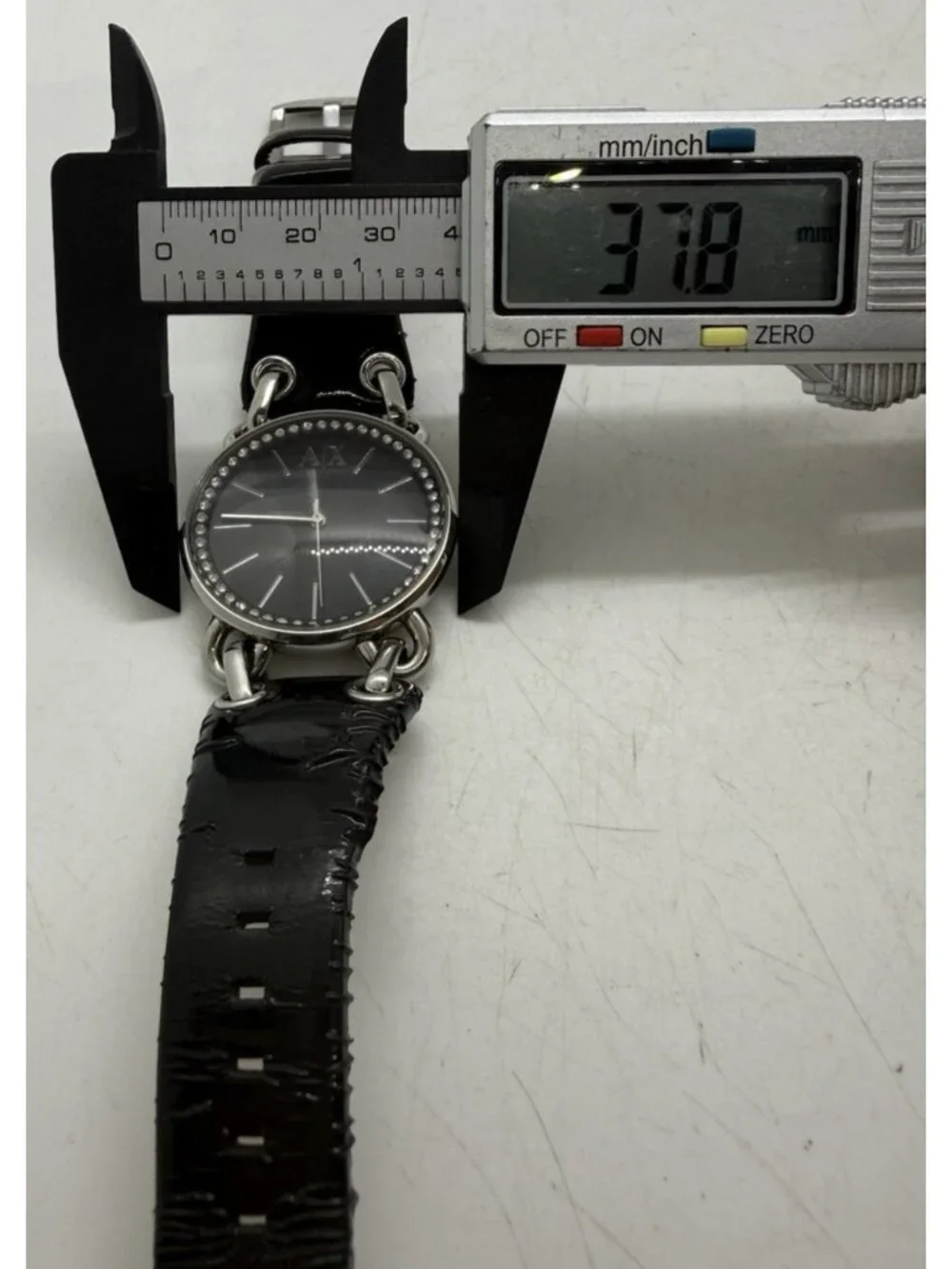 AX Armani Exchange Women's Watch Silver Black Leather Bracelet AX3078 Stainless